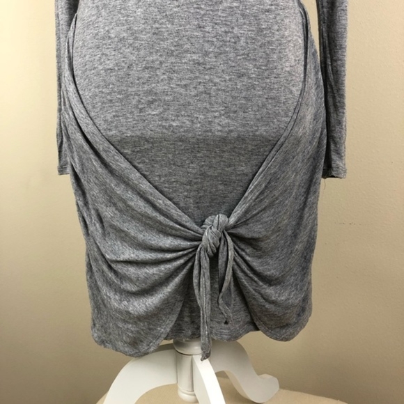 OLIVACEOUS Front Tie Long Sleeve Gray Dress Medium Stretch Modern Minimalist M - Picture 4 of 6